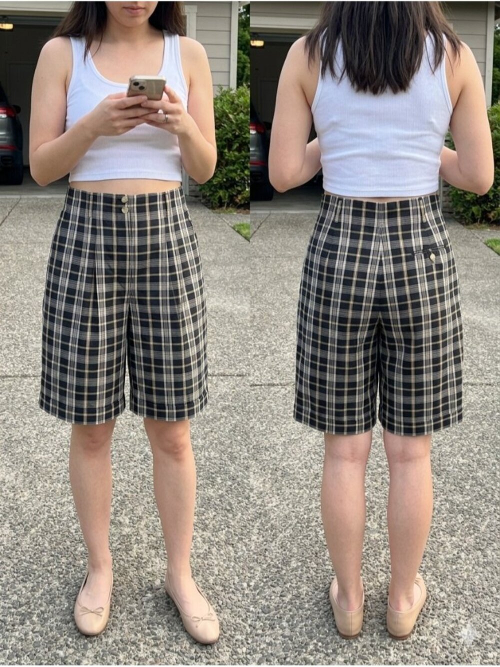 Laura Leigh Ltd Vintage 90s Silk Plaid Shorts Womens Size 6 Pleated Cuffed Black
